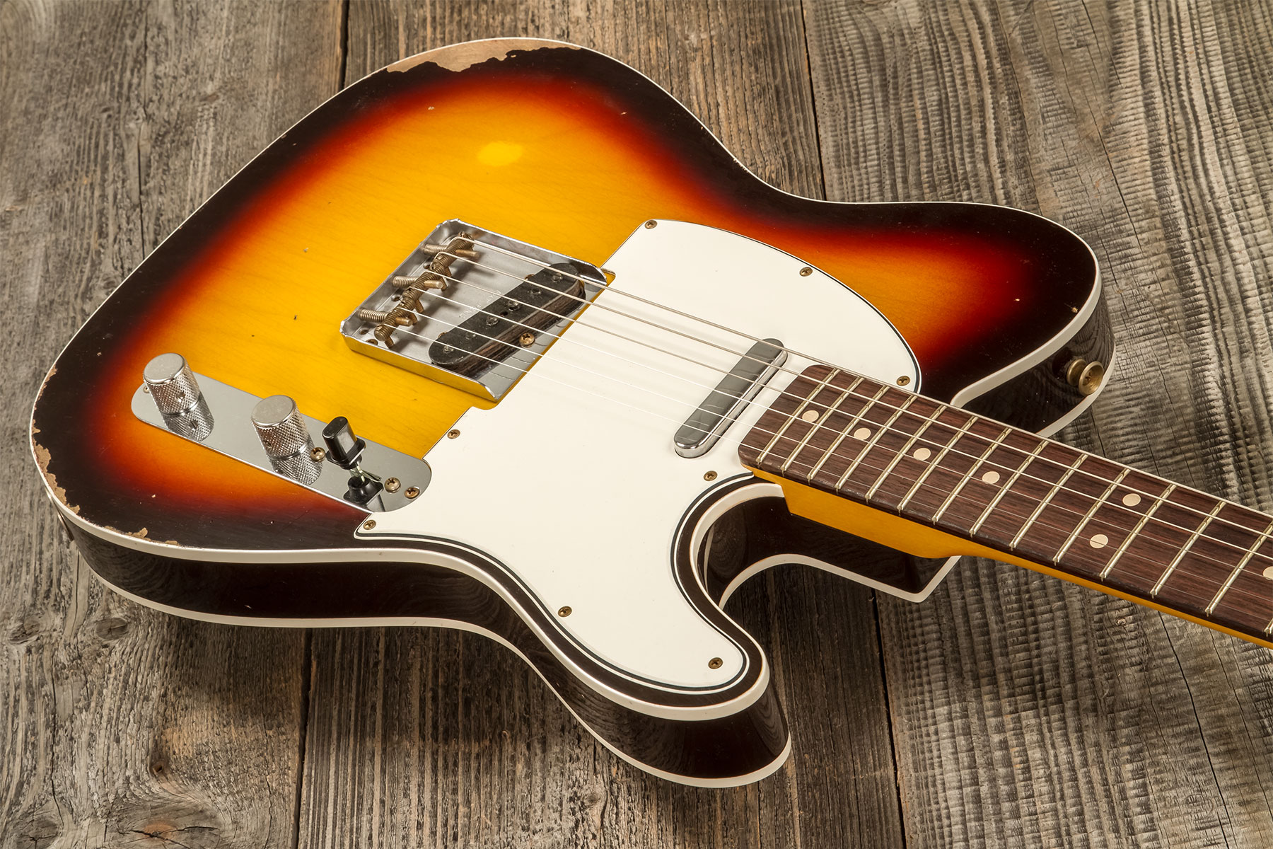 Fender Custom Shop Tele Custom 1960 2s Ht Rw #r136254 - Relic Chocolate 3-color Sunburst - Tel shape electric guitar - Variation 2