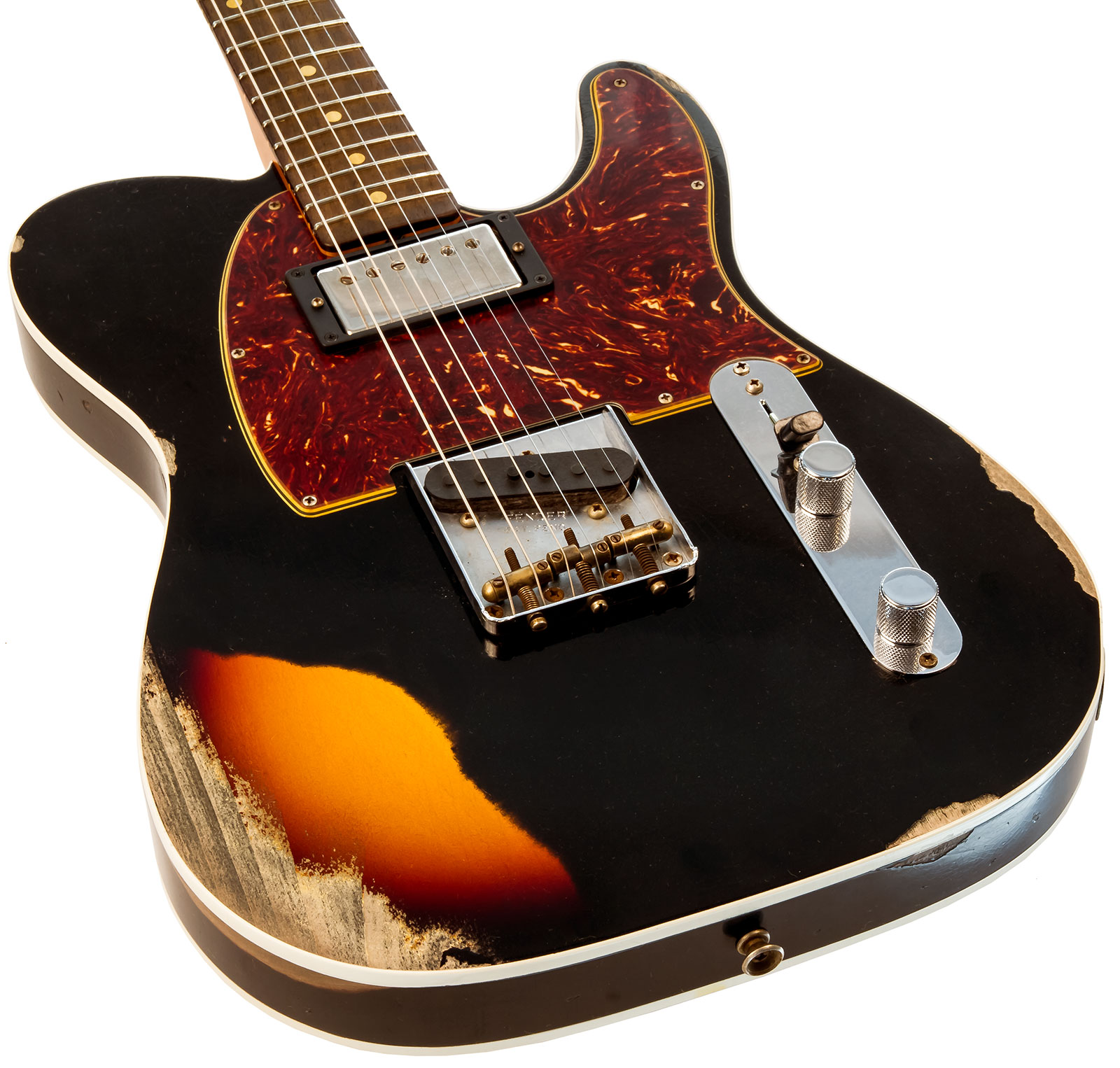Fender Custom Shop Tele Custom 1960 Sh Ltd Hs Ht Rw #cz549784 - Heavy Relic Black Over 3-color Sunburst - Tel shape electric guitar - Variation 2
