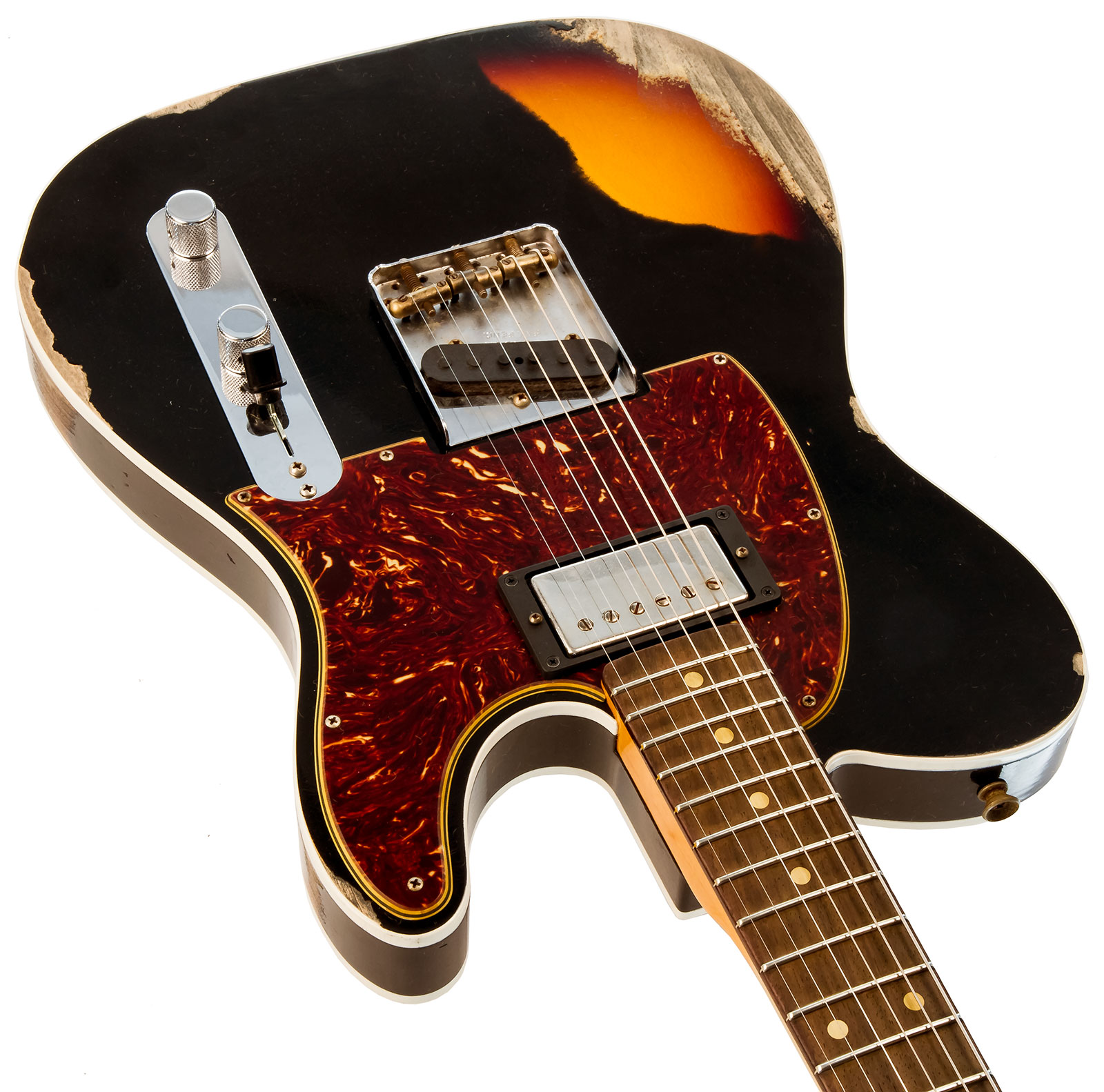 Fender Custom Shop Tele Custom 1960 Sh Ltd Hs Ht Rw #cz549784 - Heavy Relic Black Over 3-color Sunburst - Tel shape electric guitar - Variation 3