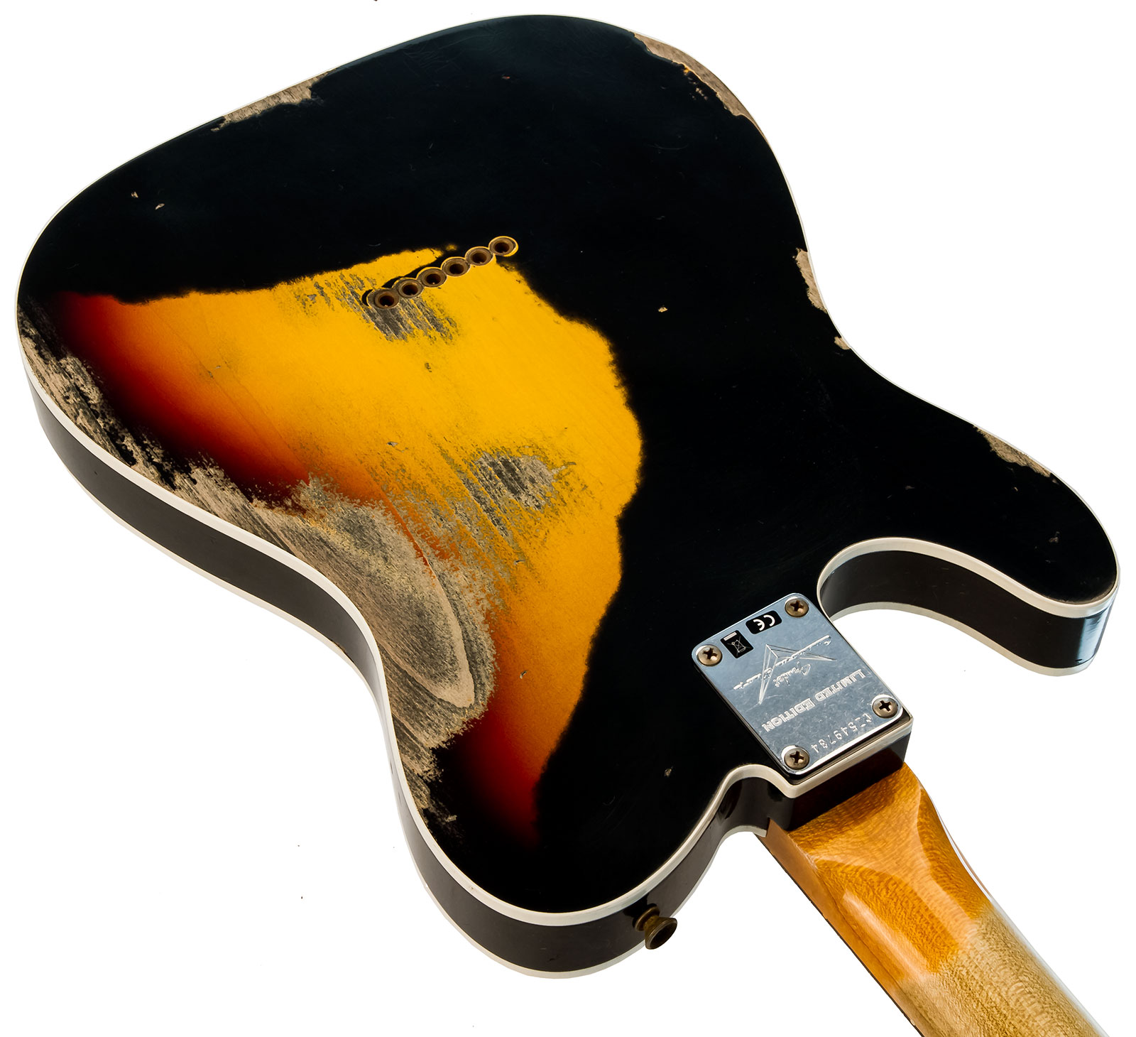 Fender Custom Shop Tele Custom 1960 Sh Ltd Hs Ht Rw #cz549784 - Heavy Relic Black Over 3-color Sunburst - Tel shape electric guitar - Variation 4