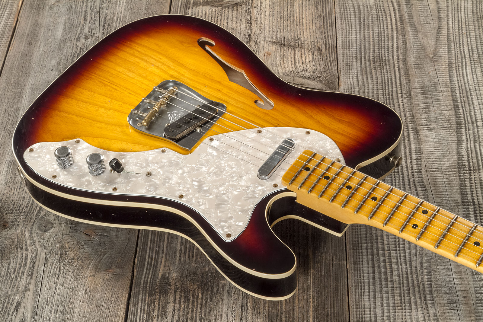 Fender Custom Shop Tele Thinline 50s Mn #cz574212 - Journeyman Relic Aged 2-color Sunburst - Tel shape electric guitar - Variation 3