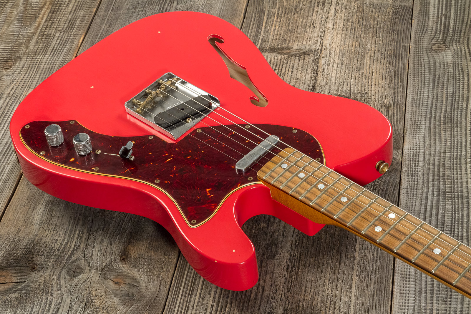 Fender Custom Shop Tele Thinline '60s Ltd 2s Ht Rw #cz544990 - Journeyman Relic Fiesta Red - Semi-hollow electric guitar - Variation 7