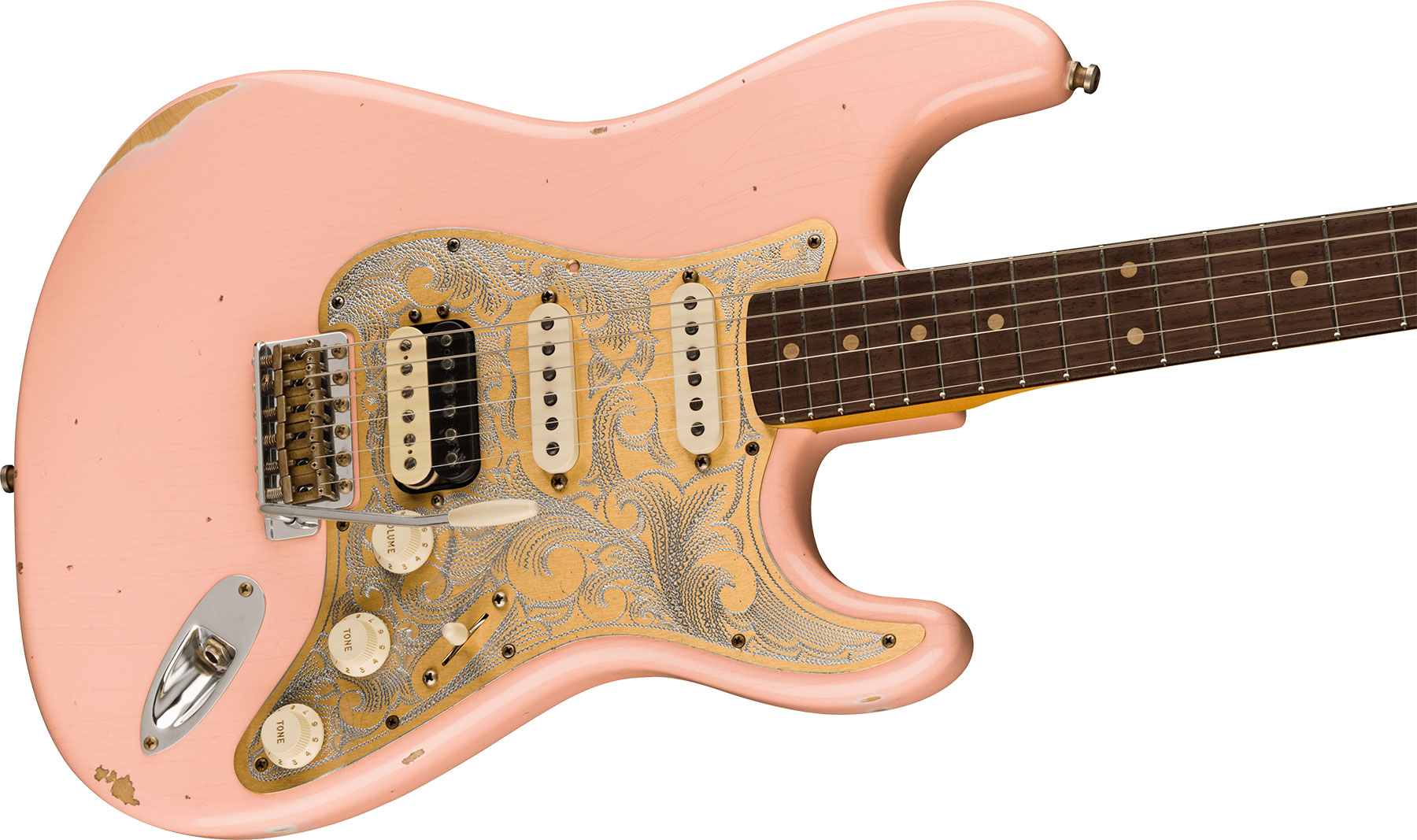 Fender Custom Shop Tyler Bryant Strat Pinky Ltd Hss Trem Rw - Relic Aged Shell Pink - Str shape electric guitar - Variation 2