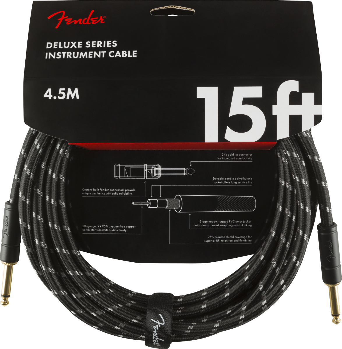 Fender Deluxe Instrument Cable Droit/droit 15ft Black Tweed - Cable - Variation 1