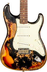 Str shape electric guitar Fender Custom Shop 1959 Stratocaster #CZ576154 - Super heavy relic black o. 3-color sunburst