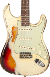 Str shape electric guitar Fender Custom Shop 1959 Stratocaster #CZ576189 - Super heavy relic vintage white o. 3-color sunburs