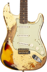 Str shape electric guitar Fender Custom Shop 1959 Stratocaster #CZ576436 - Super Heavy Relic Vintage White O. 3-Color Sunburs