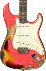 Str shape electric guitar Fender Custom Shop 1960/63 Stratocaster #CZ566764 - Super heavy relic fiesta red ov. 3-color sunburst