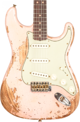 Str shape electric guitar Fender Custom Shop 1963 Stratocaster #R136150 - Super heavy relic shell pink