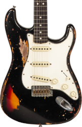 Str shape electric guitar Fender Custom Shop Stratocaster 1963 Masterbuilt K.McMillin #R127357 - Heavy relic black ov. 3-color sunburst