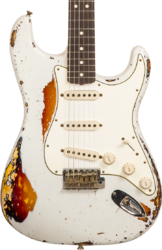 Str shape electric guitar Fender Custom Shop Stratocaster 1963 Masterbuilt K.McMillin #R117544 - Ultimate relic olympic white/3-color sunburst