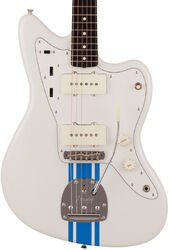 Retro rock electric guitar Fender Made in Japan Traditional 60s Jazzmaster - Olympic white w/ blue competition stripe
