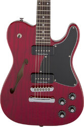 Tel shape electric guitar Fender Jim Adkins JA-90 Telecaster Thinline (MEX, LAU) - Crimson red transparent
