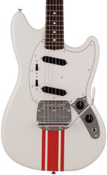 Retro rock electric guitar Fender Made in Japan Traditional 60s Mustang - Olympic White w/ Red Competition Stripe