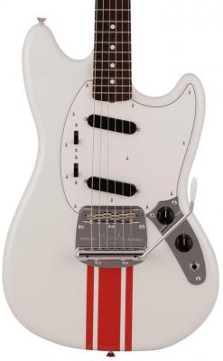 Solid body electric guitar Fender Made in Japan Traditional 60s Mustang - Olympic white w/ red competition stripe