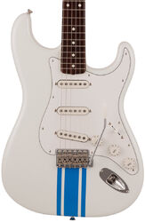 Str shape electric guitar Fender Made in Japan Traditional 60s Stratocaster - Olympic white w/ blue competition stripe