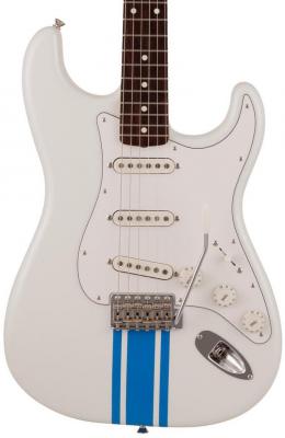 Solid body electric guitar Fender Made in Japan Traditional 60s Stratocaster - Olympic white w/ blue competition stripe