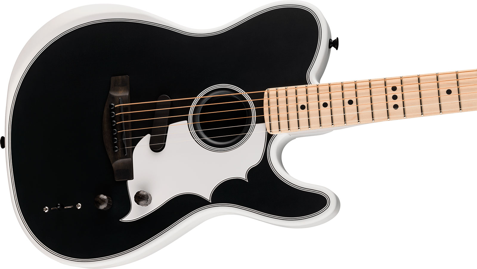 Fender Jack White Triplesonic Acoustasonic Tele Signature - Satin Arctic White With Black Top - Folk guitar - Variation 2