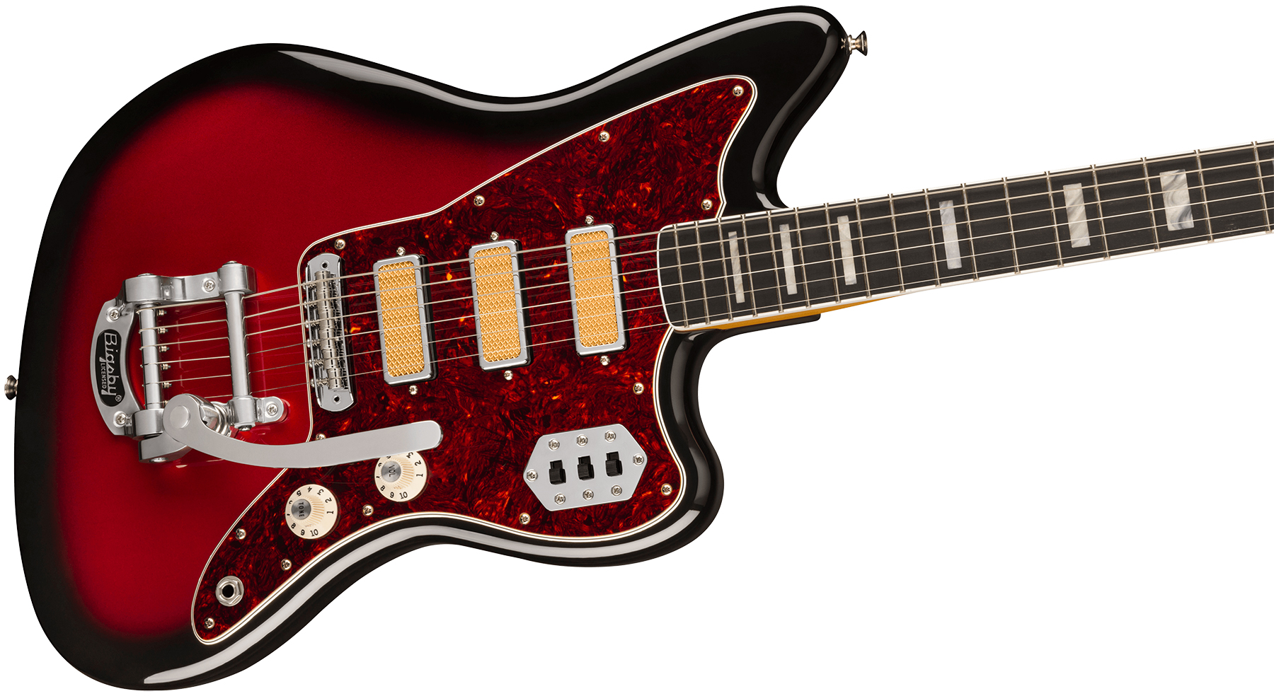 Fender Jazzmaster Gold Foil Ltd Mex 3mh Trem Bigsby Eb - Candy Apple Burst - Retro rock electric guitar - Variation 2