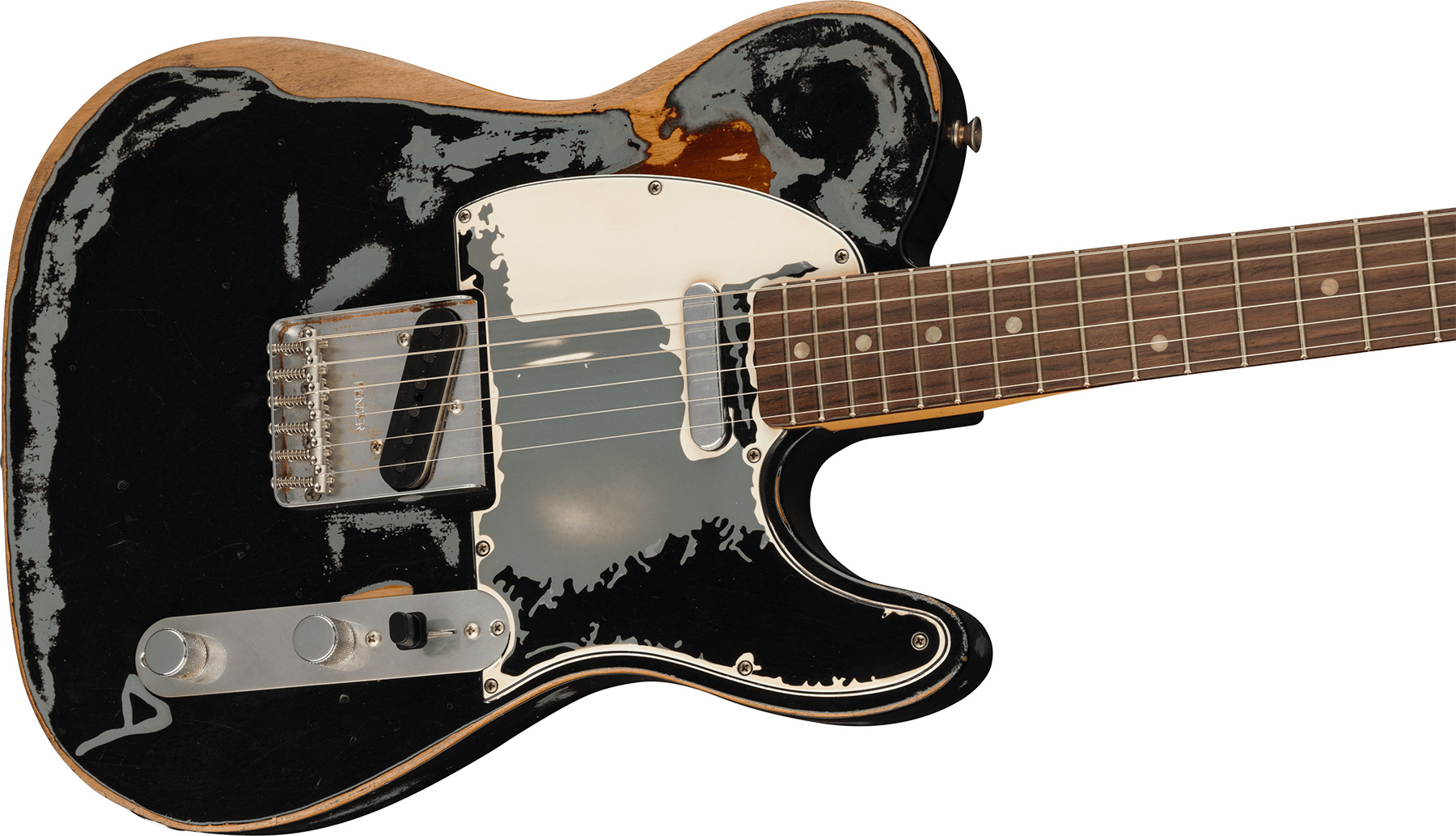 Fender Joe Strummer Tele Mex Signature 2s Ht Rw - Road Worn Black Over 3-color Sunburst - Tel shape electric guitar - Variation 2