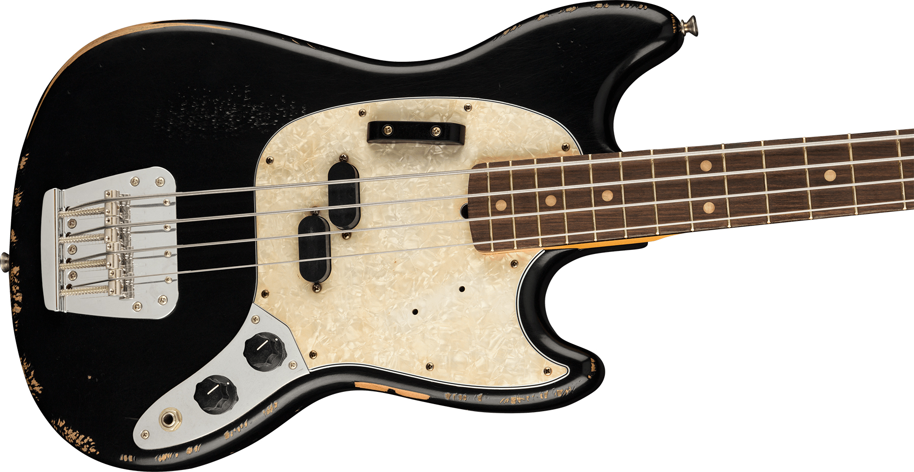 Fender Justin Meldal-johnsen Jmj Mustang Bass Road Worn Mex Rw - Black - Solid body electric bass - Variation 2