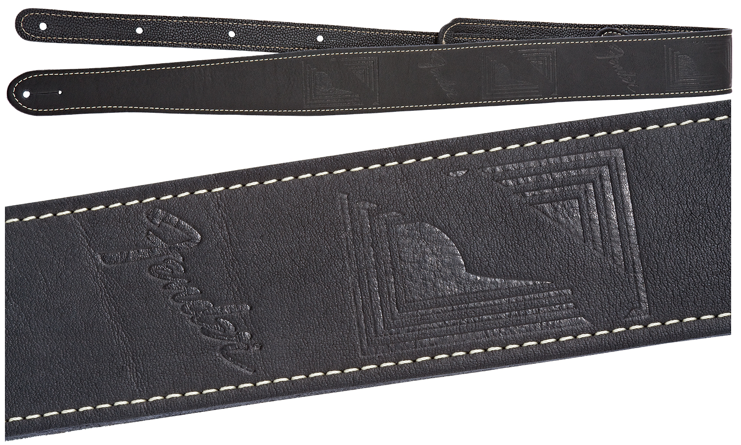 Fender Monogram Leather Strap - Black Guitar strap