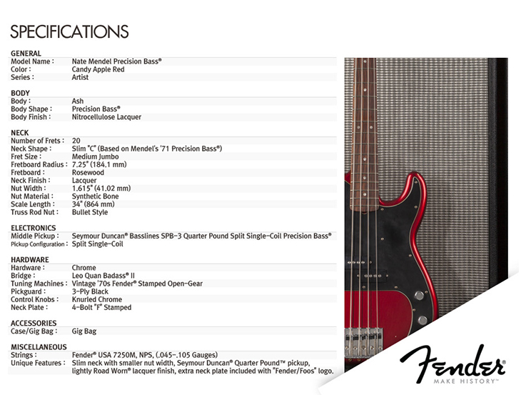 Fender Precision Bass Mexican Artist Nate Mendel 2012 Rw Candy Apple Red - Solid body electric bass - Variation 2