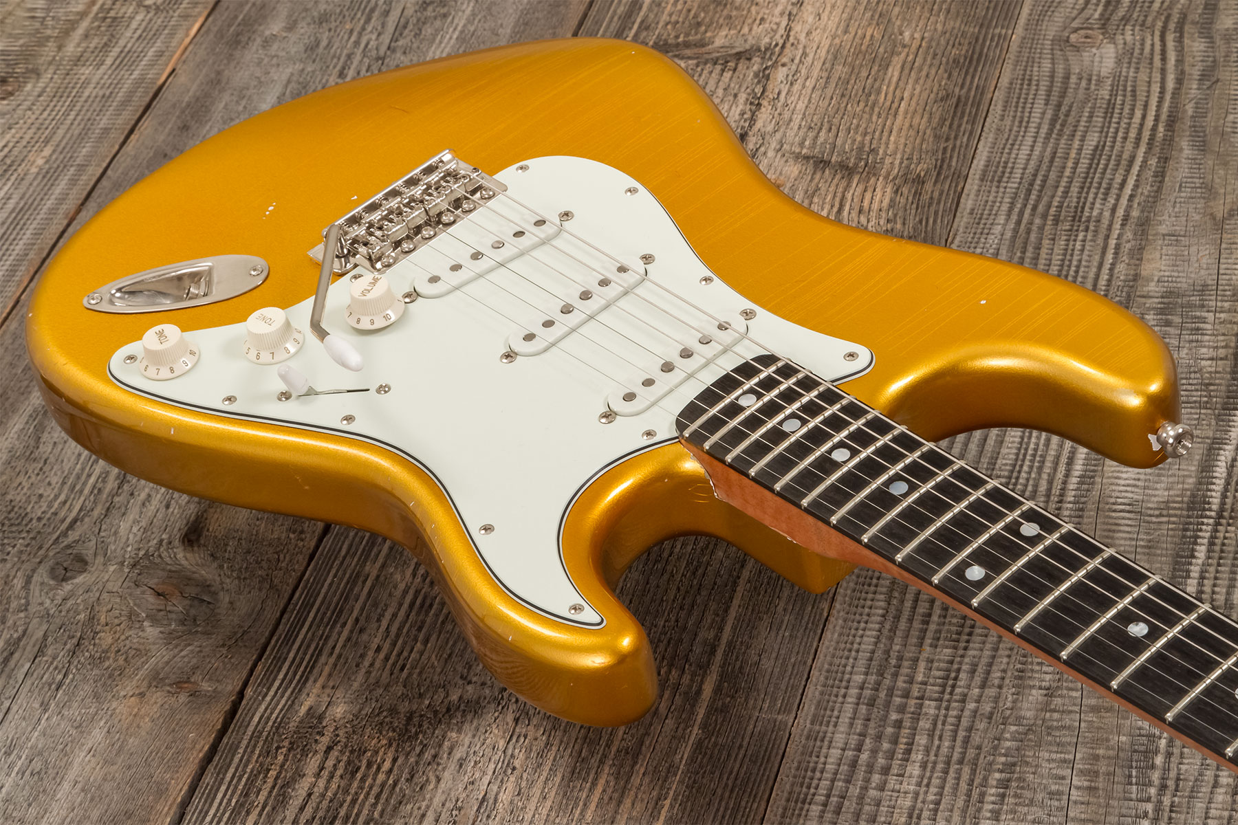 Folreden Guitars Custom Order Strat 3s Trem Rw #090815 - Relic Golden Yellow Sparkle - Str shape electric guitar - Variation 2