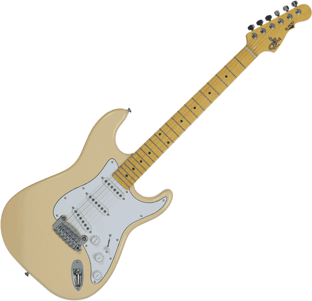 G L Tribute S 500 Vintage White Solid Body Electric Guitar Yellow