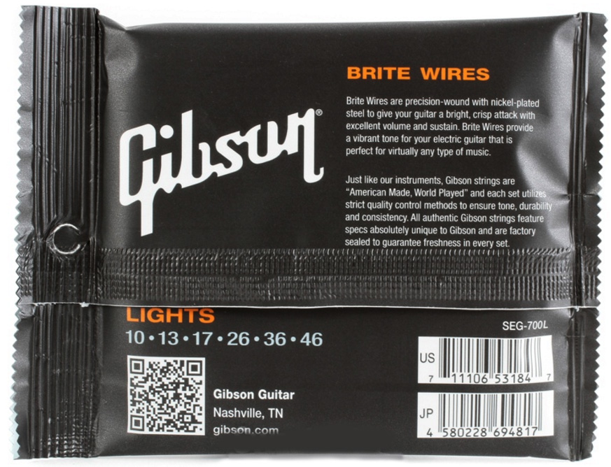 Gibson Jeu De 6 Cordes Electric (6) Brite Wires Seg-700l 10-46 - Electric guitar strings - Variation 1