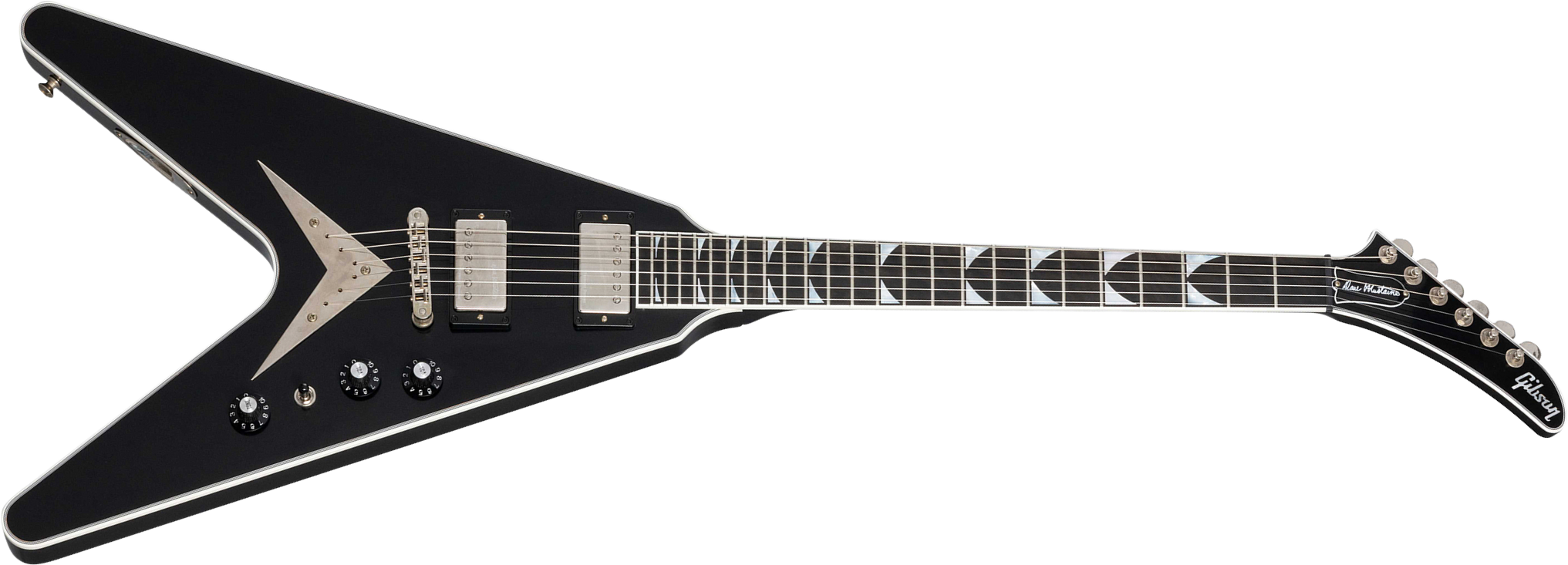 Gibson Custom Shop Dave Mustaine Flying V Exp Ltd Signature 2h Ht Eb - Vos Ebony - Metal electric guitar - Main picture