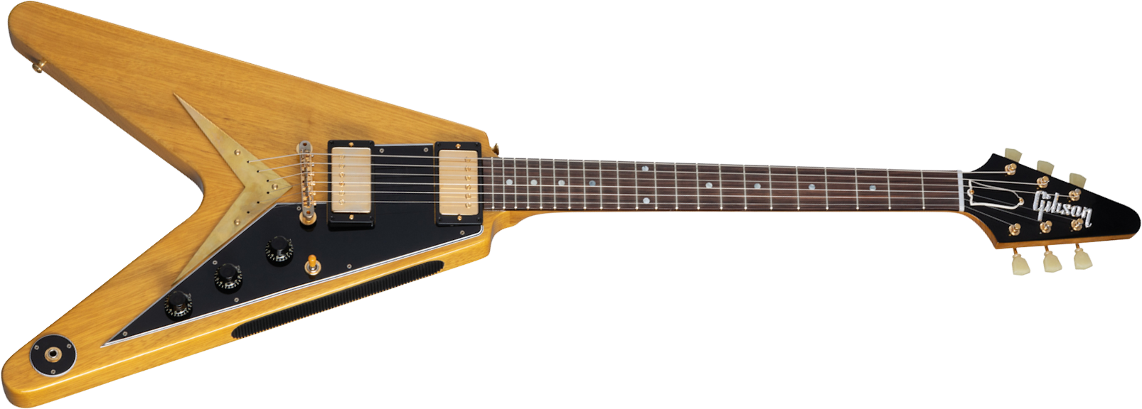Gibson Custom Shop Flying V 1958 Korina Black Pickguard 2h Ht Rw - Vos Natural - Metal electric guitar - Main picture