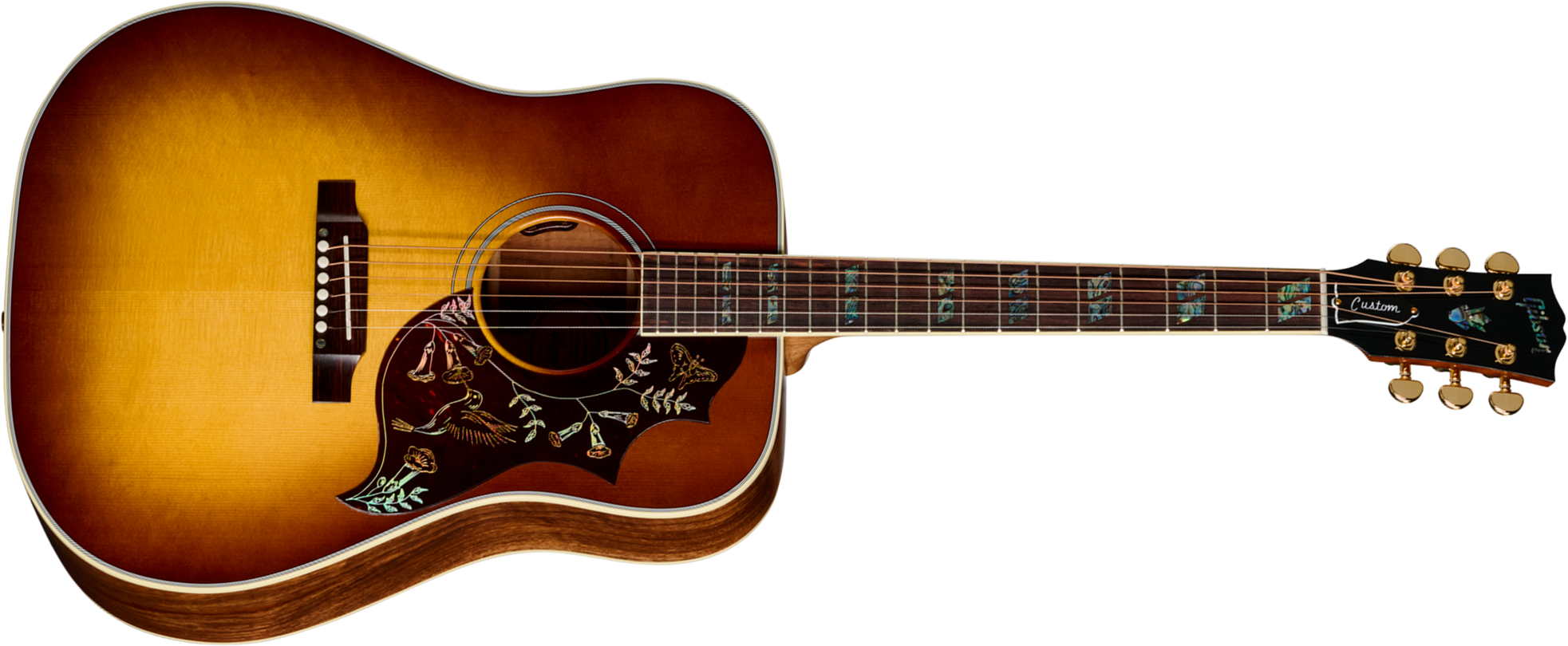 Gibson Custom Shop Hummingbird Elegant Koa Artisan Dreadnought Epicea Koa Rw - Honey Burst - Folk guitar - Main picture