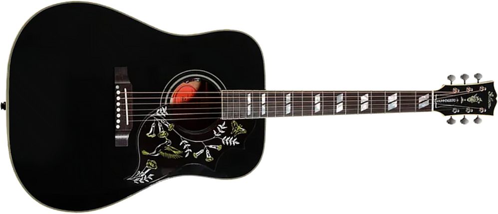 Gibson Custom Shop Hummingbird Torch Dreadnought Epicea Acajou Rw - Ebony - Folk guitar - Main picture