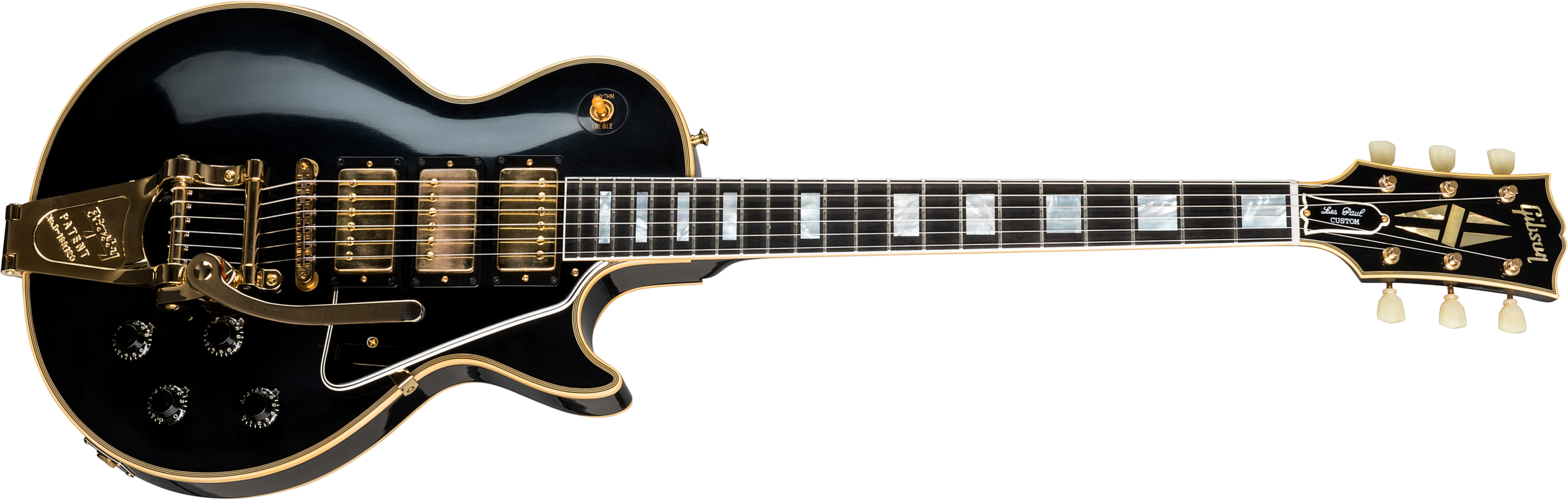 Gibson Custom Shop Les Paul Custom 1957 Reissue 3-pickup Bigsby 2019 3h Trem Eb - Vos Ebony - Single cut electric guitar - Main picture