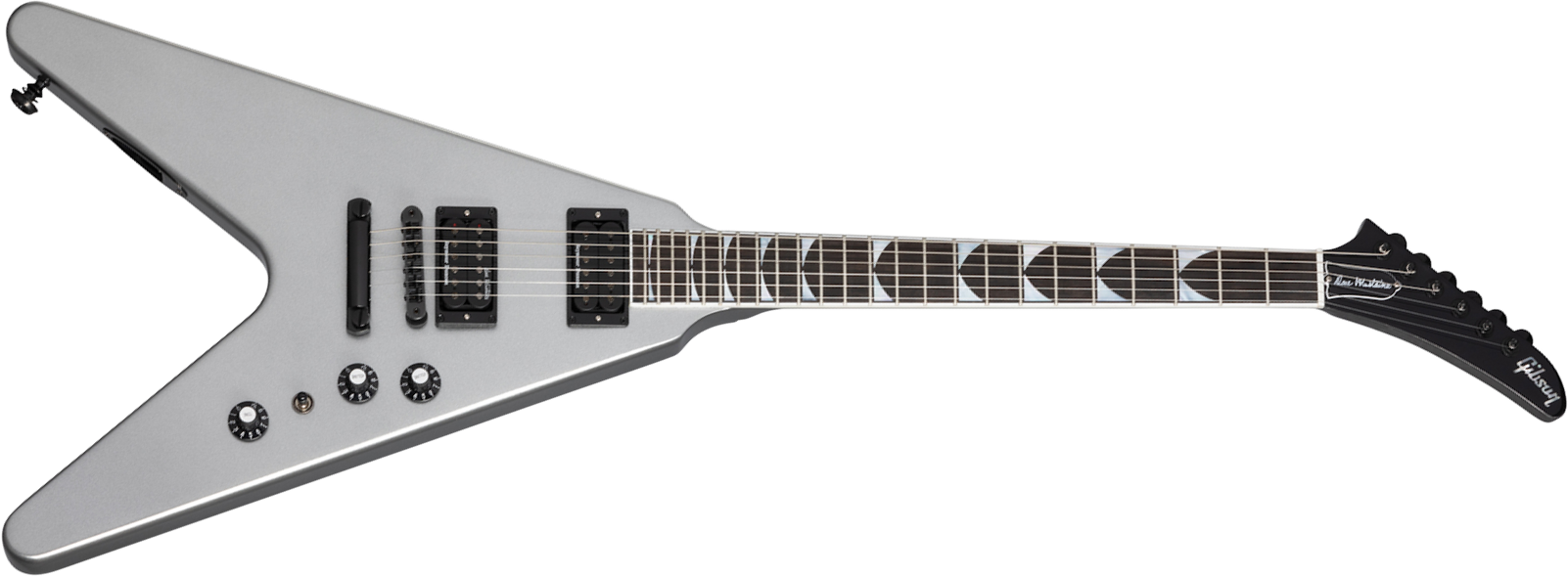 Gibson Dave Mustaine Flying V Exp Signature 2h Ht Eb - Silver Metallic - Metal electric guitar - Main picture