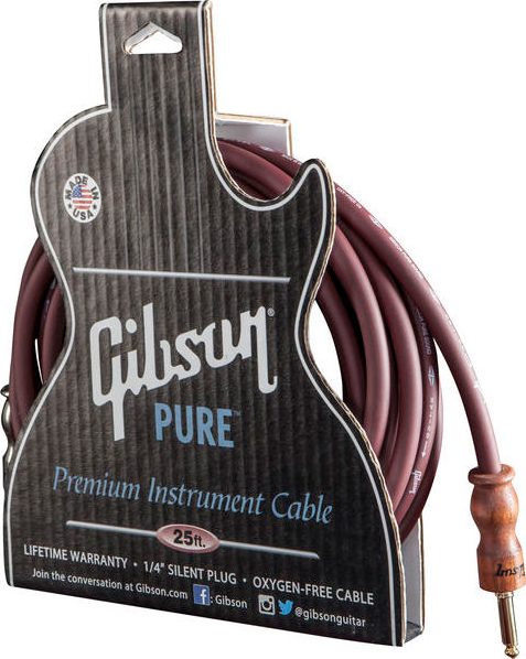 Gibson Instrument Pure Premium Cable Jack Droit 25ft.7.62m Cherry - Cable - Main picture