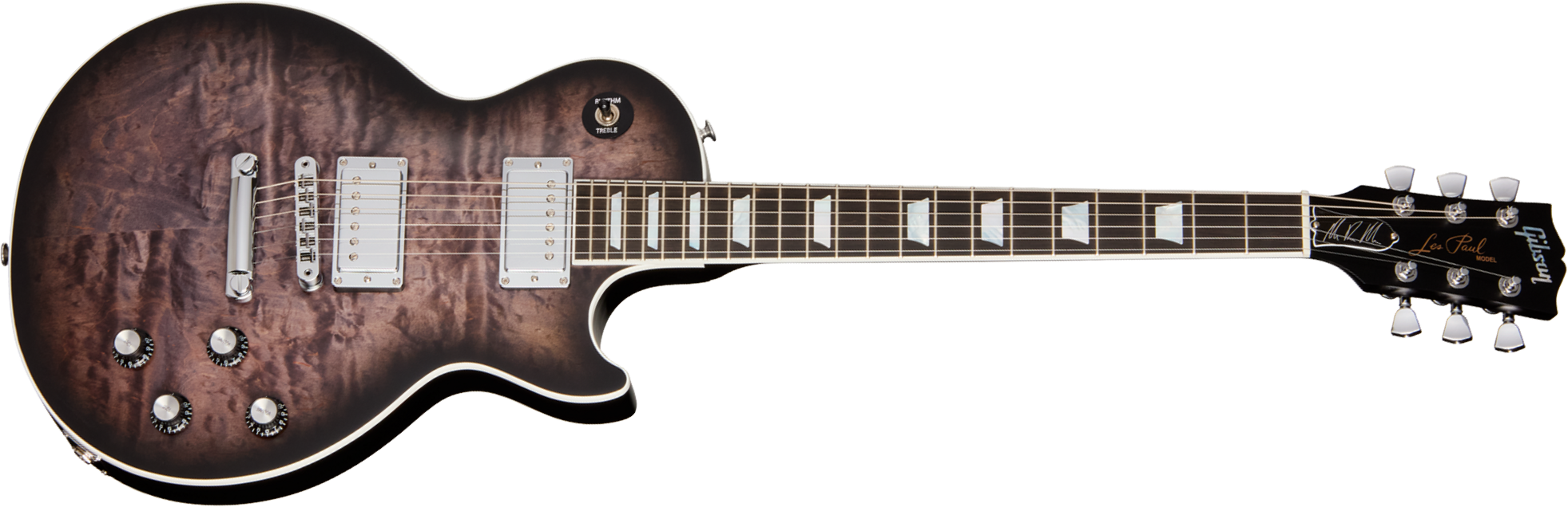 Gibson Mark Morton Les Paul Modern Quilt Signature 2h Ht Rw - Translucent  Ebony Burst  Satin - Single cut electric guitar - Main picture