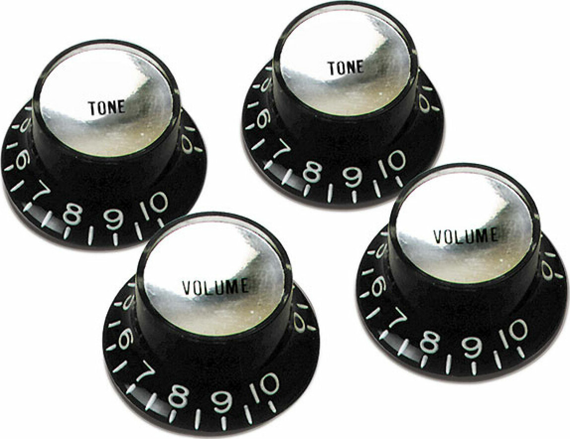 Gibson Top Hat Knobs With Inserts 4-pack Black Silver - Control Knob - Main picture