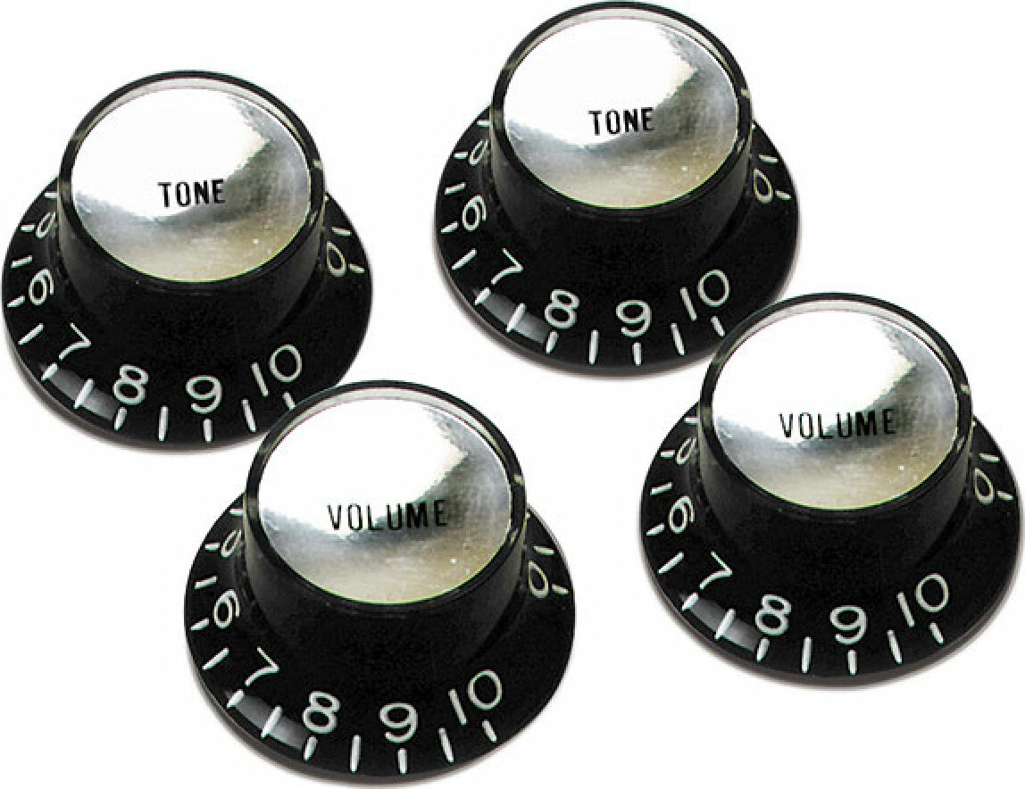 Gibson Top Hat Knobs With Inserts 4-Pack - Black w/ Silver