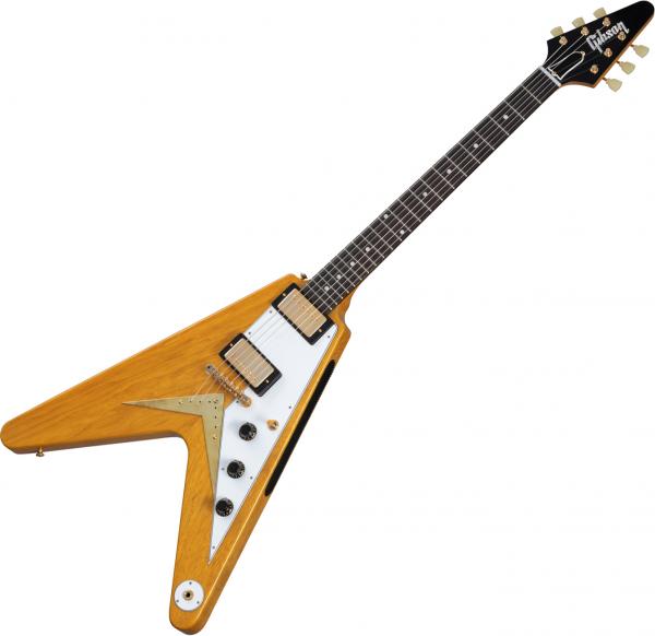 Solid body electric guitar Gibson Custom Shop 1958 Korina Flying V Reissue (White Pickguard) - Vos natural