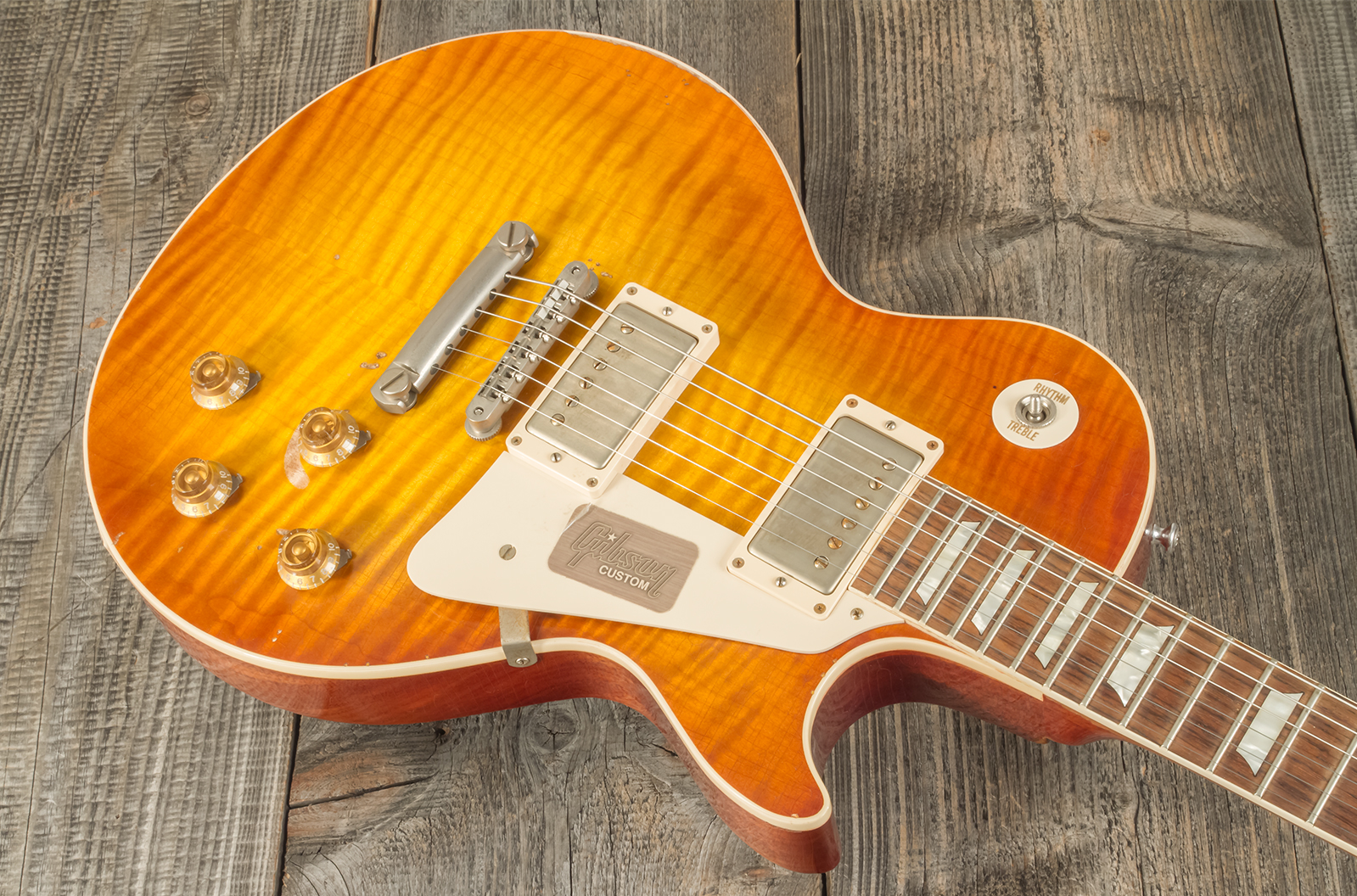 Gibson Custom Shop M2m Les Paul Standard 1959 2h Ht Rw #r961618 - Aged Sunrise Teaburst - Single cut electric guitar - Variation 8