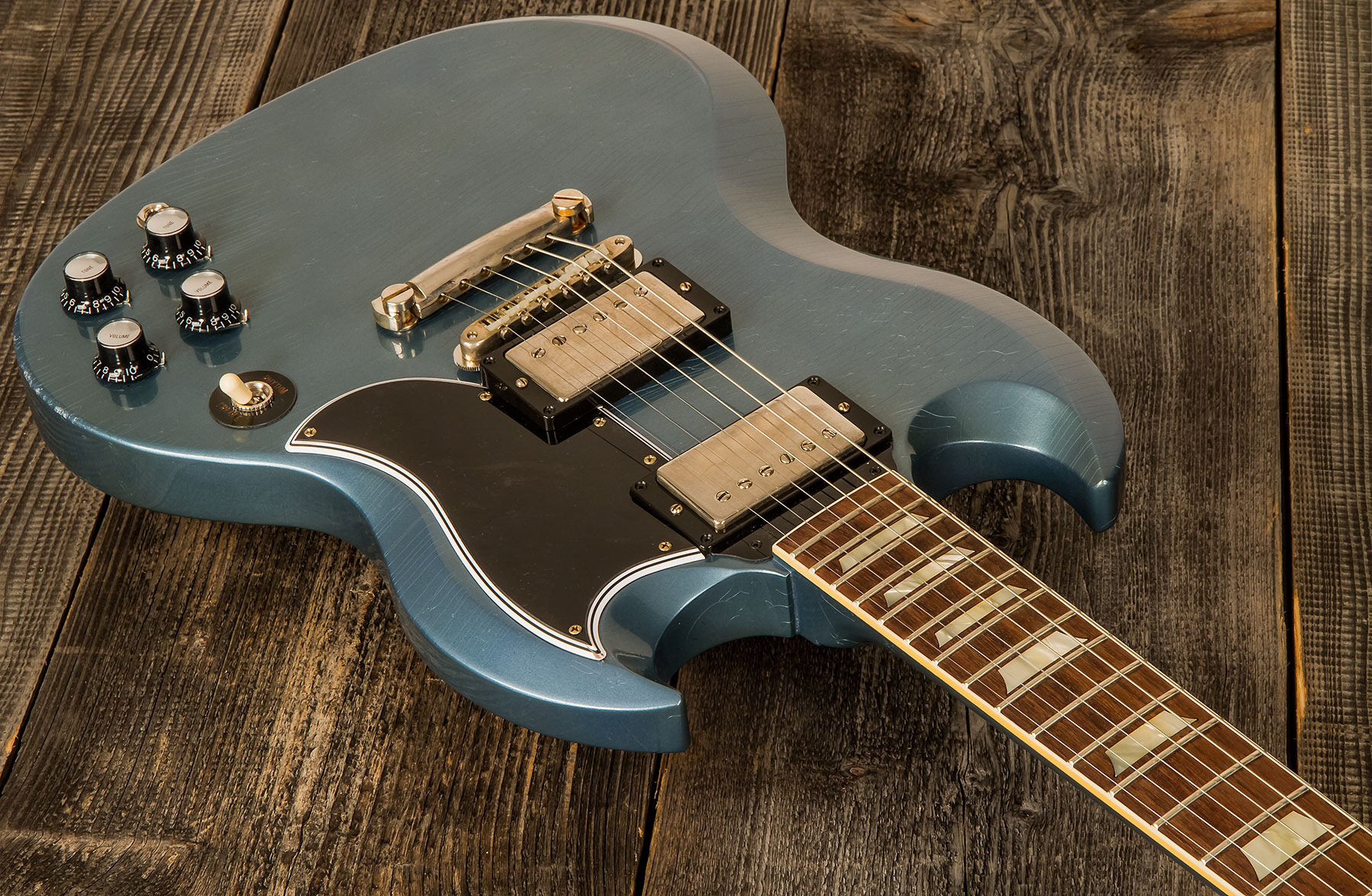 Gibson Custom Shop Murphy Lab Sg Standard 1964 Reissue 2h Ht Rw #009262 - Light Aged Pelham Blue - Double cut electric guitar - Variation 1