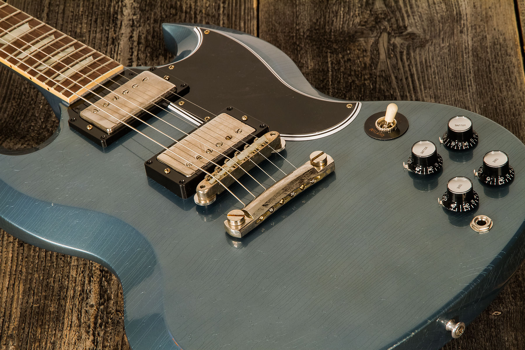 Gibson Custom Shop Murphy Lab Sg Standard 1964 Reissue 2h Ht Rw #009262 - Light Aged Pelham Blue - Double cut electric guitar - Variation 3