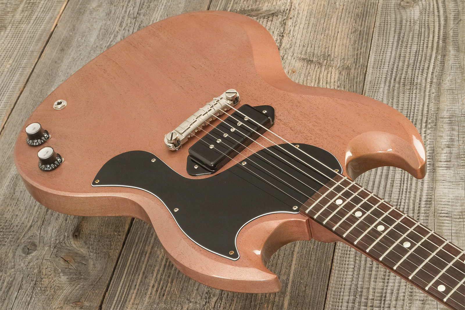 Gibson Custom Shop Sg Junior 1963 Lightning Bar 1s P90 Ht Rw - Vos Tv Heather Poly - Double cut electric guitar - Variation 2