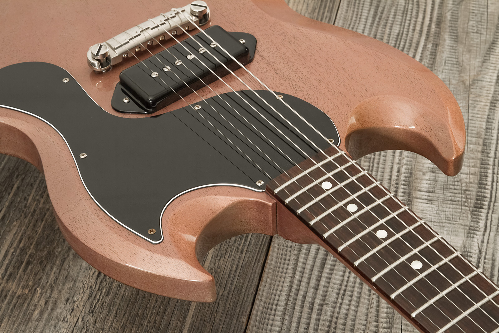 Gibson Custom Shop Sg Junior 1963 Lightning Bar 1s P90 Ht Rw - Vos Tv Heather Poly - Double cut electric guitar - Variation 4