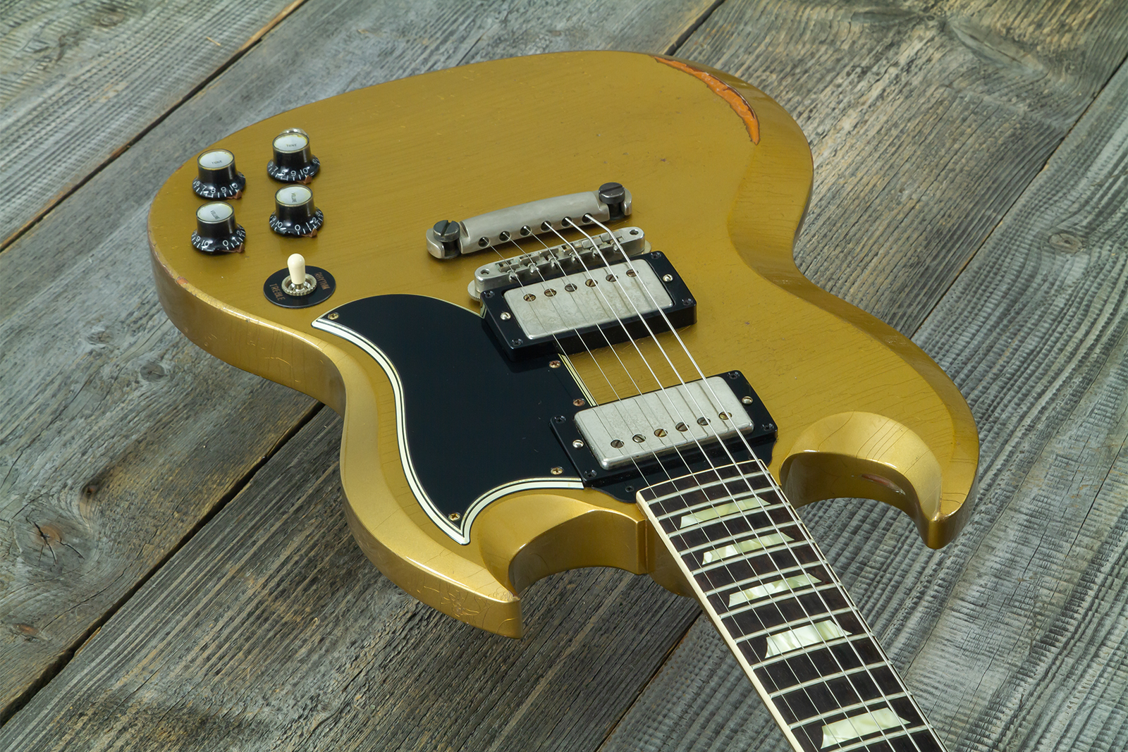 Gibson Custom Shop Sg Standard 1961 Reissue 2h Ht Rw #500881 - Murphy Lab Ultra Heavy Aged Double Gold - Double cut electric guitar - Variation 2