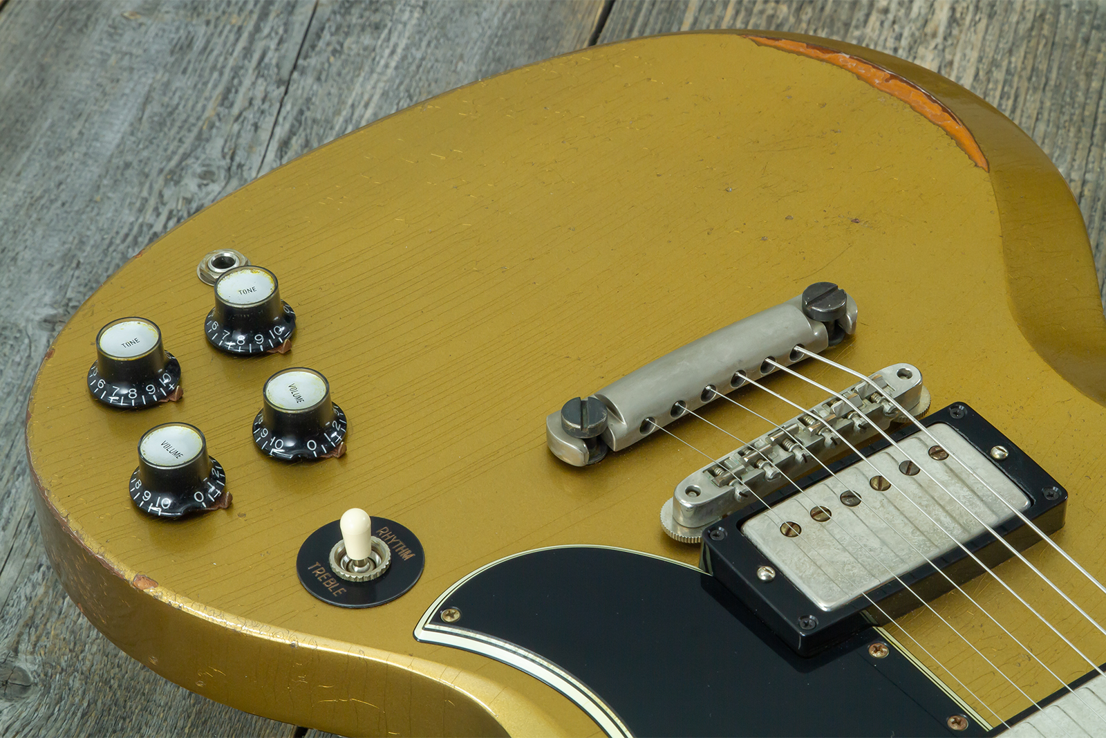 Gibson Custom Shop Sg Standard 1961 Reissue 2h Ht Rw #500881 - Murphy Lab Ultra Heavy Aged Double Gold - Double cut electric guitar - Variation 3