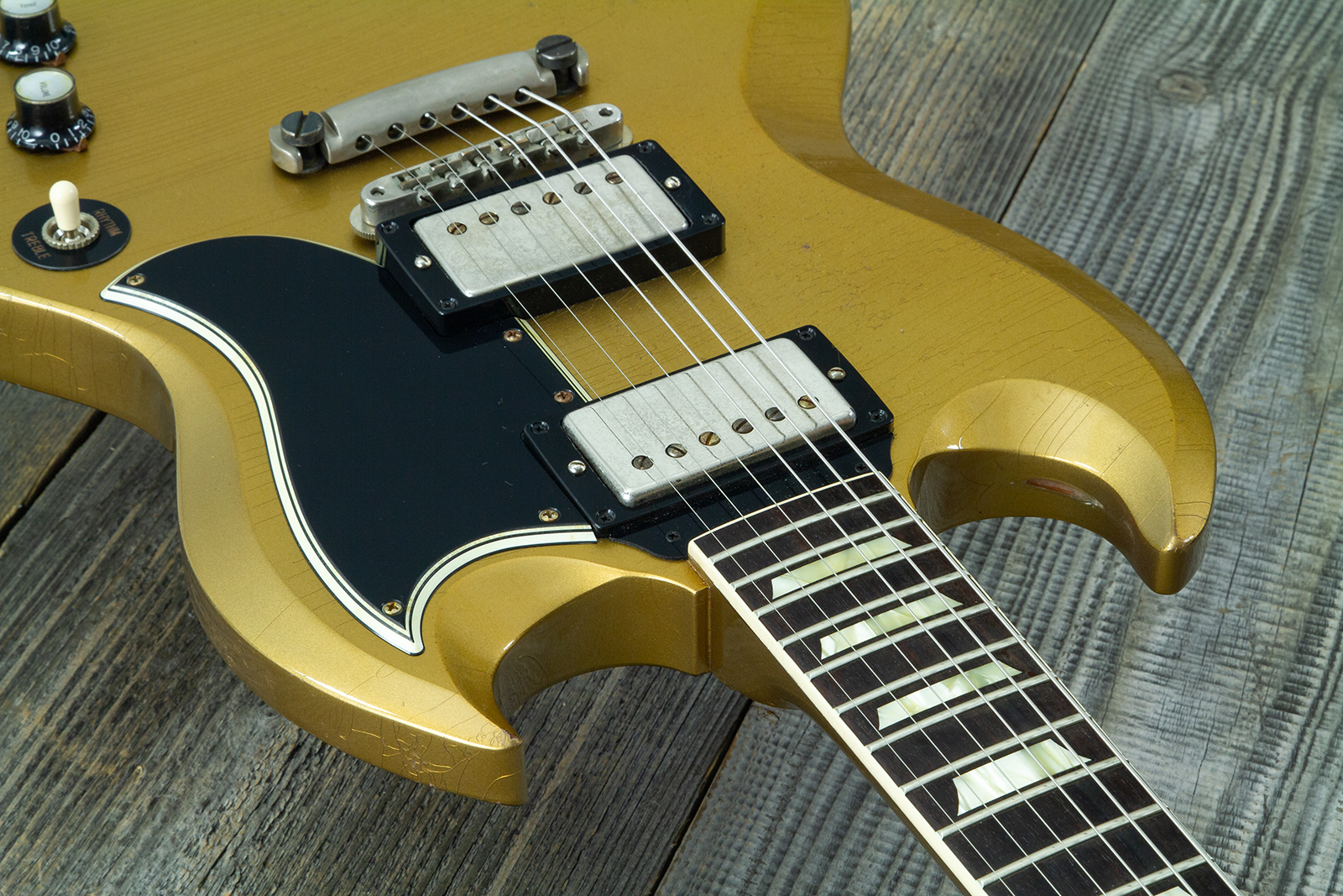 Gibson Custom Shop Sg Standard 1961 Reissue 2h Ht Rw #500881 - Murphy Lab Ultra Heavy Aged Double Gold - Double cut electric guitar - Variation 4