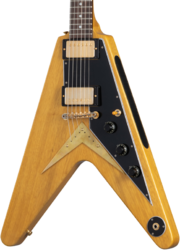 Metal electric guitar Gibson Custom Shop 1958 Korina Flying V Reissue (Black Pickguard) - Vos natural
